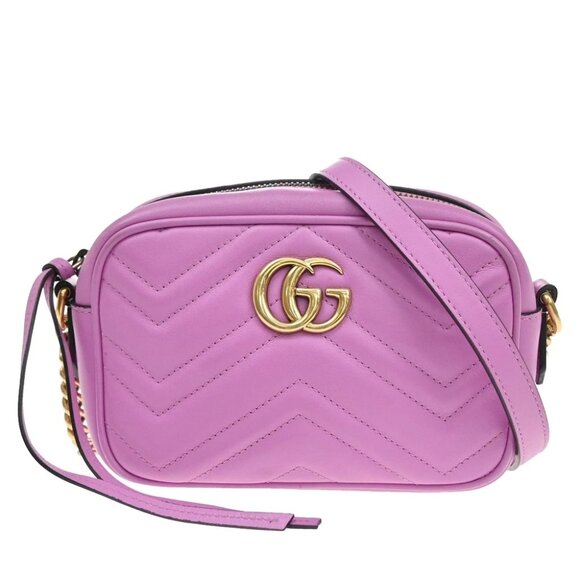 GUCCI GG Marmont Mini Camera Chain Shoulder Bag Leather Pink GHW 448065 21YH548 - Picture 1 of 16